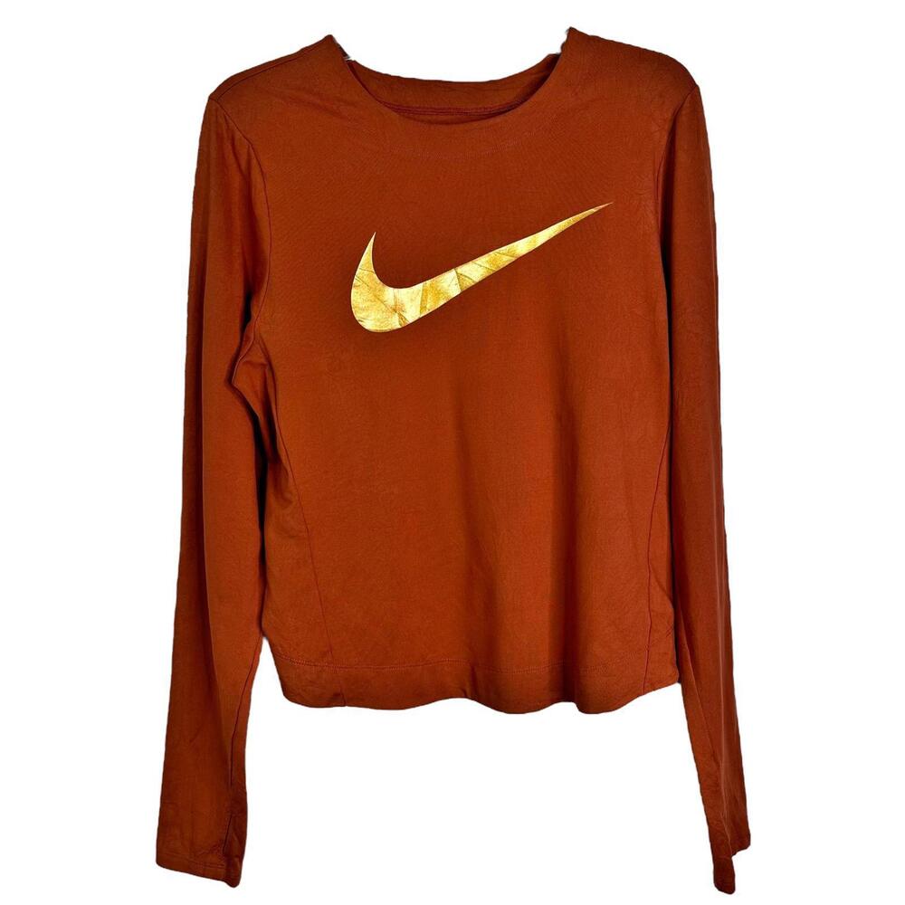 Nike Dri-FIT Long Sleeve Running Top Burnt Orange Women’s M Activewear